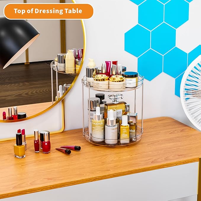 2 Tier Lazy Susan Turntable for Cabinet,Countertop,Pantry,9.5"W Spinning Seasoning Organizer,Double Rotating Kitchen Spice Rack Organizer and Condiments,Medicine,Vitamin Bottle Organizer Carousels,2Pc-NeatNest