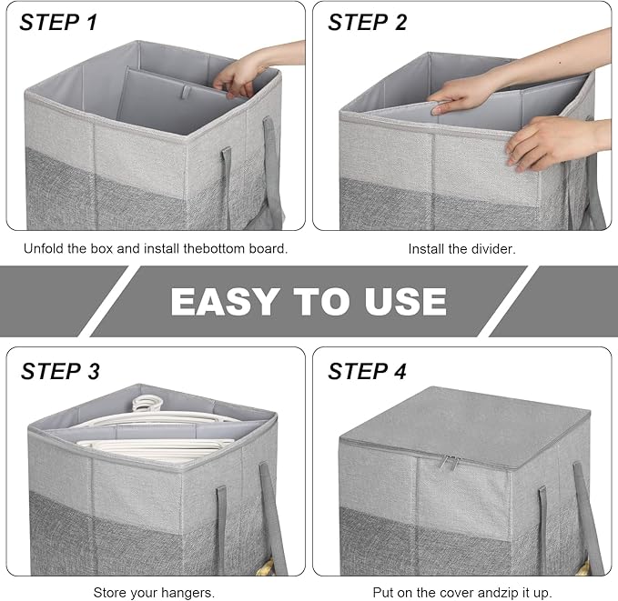 Clothes Hanger Organizer Bag with Lid,Rigid Hanger Storage Containers,Hanger Caddy Organizer Box with Handle and Label Window Keep Closet Laundry Rooms Tidy (Grey)-NeatNest