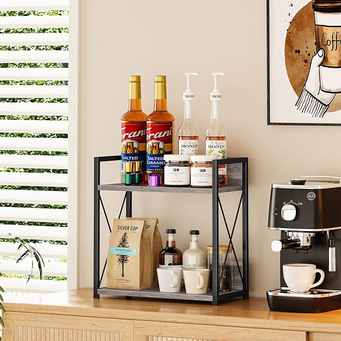 Giikin Coffee Bar Accessories, 2 Tier Spice Rack for Counter, Gray Kitchen Countertop Organizer (Grey, L)-NeatNest