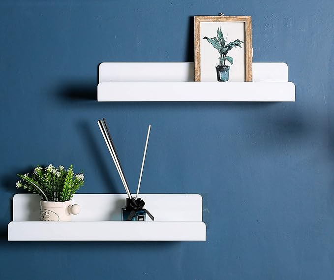 4 PCS White Acrylic Floating Shelves Display Ledge,Wall Mounted Nursery Kids Bookshelf,5mm Thick U Shelf 15 Inch Bathroom Wall Shelf and Storage Rack-NeatNest