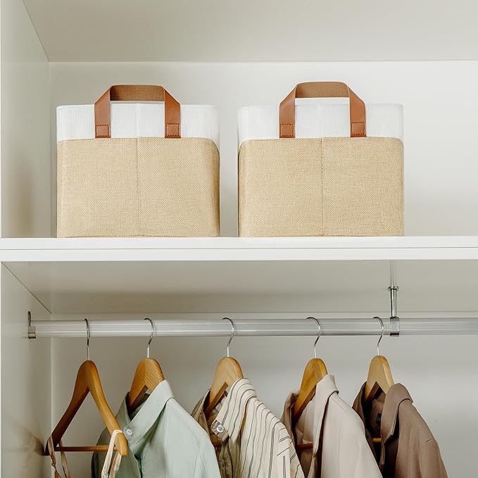 GRANNY SAYS Storage Baskets for Shelves, Closet Organizer Bins, Clothes Storage Bins with Metal Frame, Large Baskets for Organizing and Storage, Collapsible, Khaki, 2-Pack-NeatNest