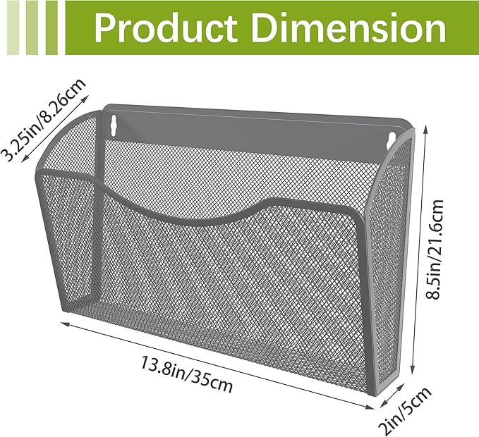 EasyPAG Wall File Holder, Single Mesh Hanging File Organizer for A4 Letter Size Paper, Wall Mount Paperwork Basket for Office, Home, School, Silver