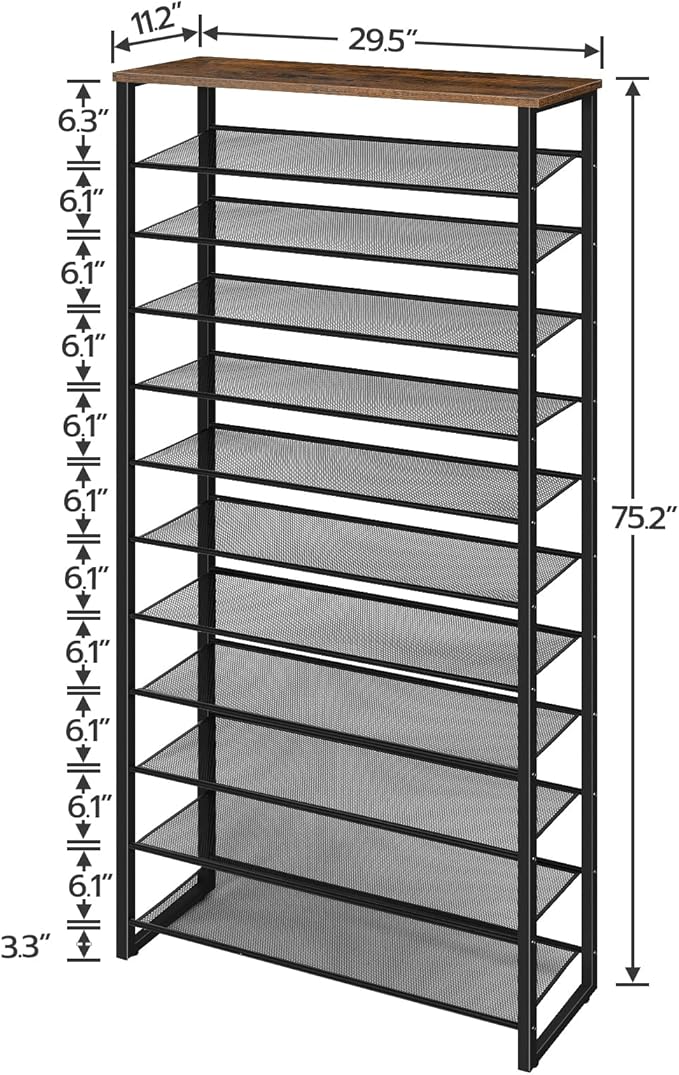 HOOBRO 12-Tier Shoe Rack, 29.5" L Shoe Storage Organizer, Large Capacity Shoe Shelf for Front Door Entrance, Entryway, Closet, Holds 36-48 Pairs of Shoes, Closet, Rustic Brown and Black BF127XJ01-NeatNest