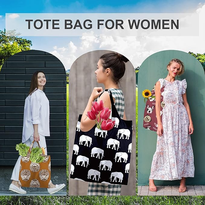 BeeGreen Heavy Duty Bulk Large Reusable Grocery Bags 6 Pack - Foldable Sturdy Recycled Cloth Animal Print Shopping Totes with Handles -Reusable Gifts Bags for Groceries, Travel, Storage & Women-NeatNest