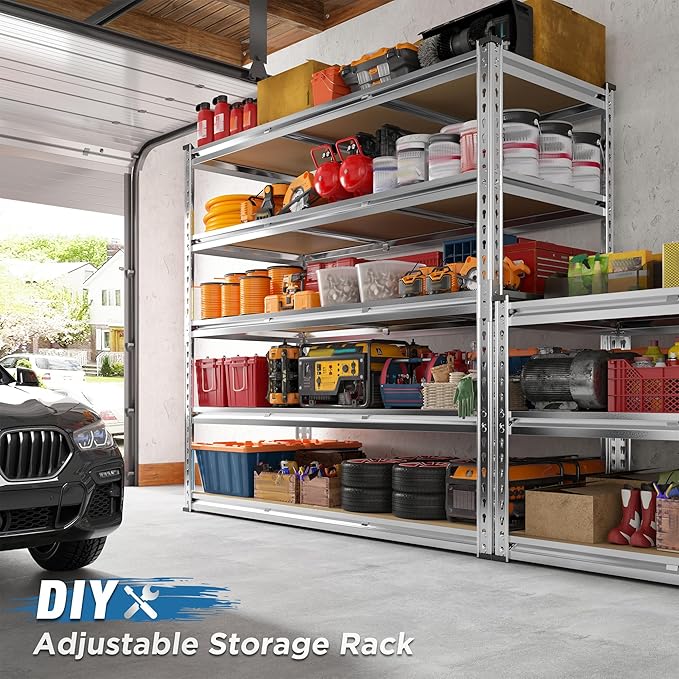 REIBII Garage Shelving, 5 Tier Storage Shelves Load 3000LBS, Adjustable Garage Shelving Heavy Duty, Metal Shelves Unit for Basement, Warehouse, 48" W x 72" H x 18" D, Galvanized-NeatNest