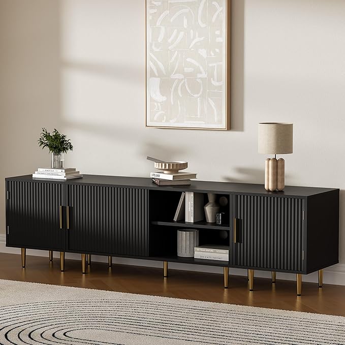 71" TV Stand for 50/60/70/80 inch TV, Modern TV Stand for 75+ inch TV, Entertainment Center for Up to 80" TV, TV Media Stand with Storage Cabinet for Living Room, Bedroom, Black-NeatNest