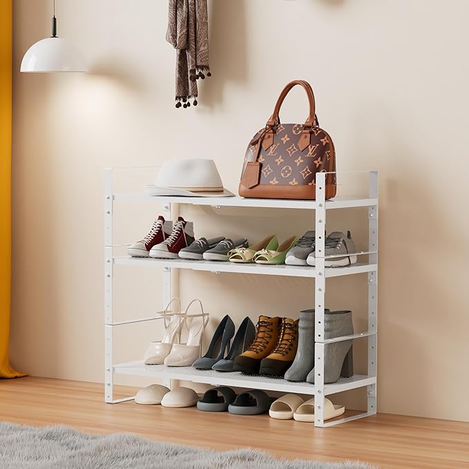 Multi-Functional Metal Shoe Rack, Space-Saving, Perfect for Entryway, Closet, Bathroom, etc. - Sturdy and Durable, High Weight Capacity(1PACK/White/Medium)-NeatNest