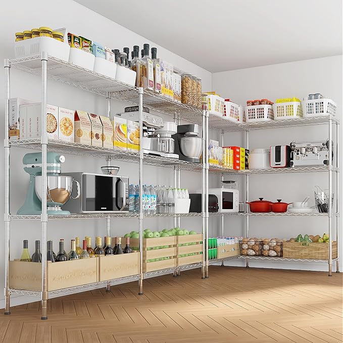 58'' Adjustable Storage Shelves Wire Shelving Unit Multiple Rows Shelving for Storage Rack Shelves for Storage Heavy Duty Garage Shelf Pantry Shelves Kitchen Shelving