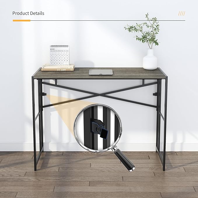 35 inch Narrow Folding Desk, Writing Gaming Computer Camping Desk for Small Spaces, No Assembly Required Home Office Table, Black Oak-NeatNest