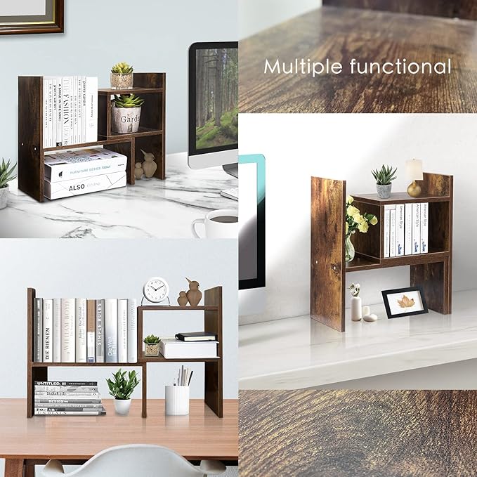 BROWN-BROWN Desktop Shelves & Office Shelves Desk Shelf Organizer Wooden Desk Shelf-NeatNest