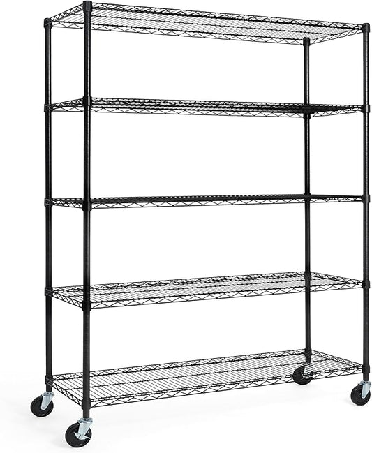 CAPHAUS NSF Commercial Grade Wire Shelving w/Wheels, Leveling Feet & Liners, Storage Metal Shelf, 48 x 18 x 76 5-Tier No Liner (RWW-CH48185HDW-BK@CH-CM)-NeatNest