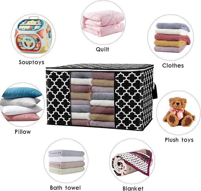 ISELIFE Storage Bags 100L 2-Pack Large Blanket Clothes Organization and Storage Containers for Bedding, Comforters, Foldable Organizer with Reinforced Handle, Clear Window, Sturdy Zippers, Black-NeatNest