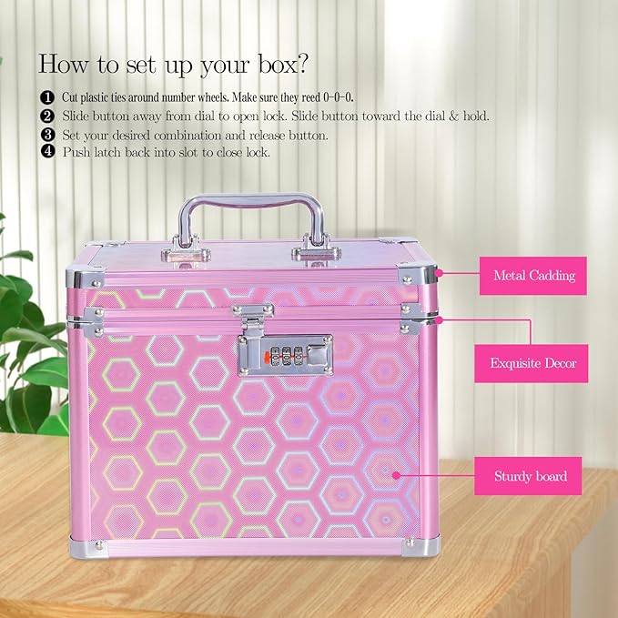 Medication Combination Lock Boxes with Code for Personal Items, Medicine Lockbox for Documents 10 x 7.25 x 7.75 Inches Colorful Rose
