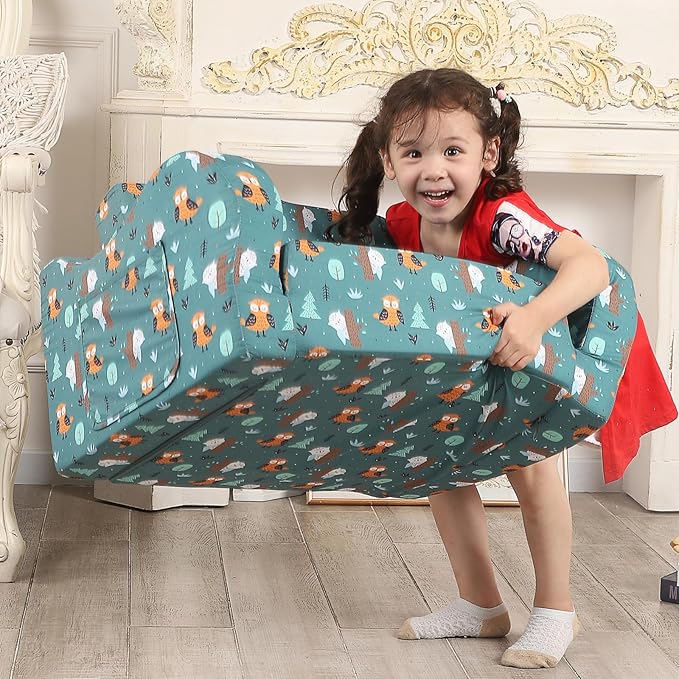 Happy Owl Kids Sofa, 2-in-1 Kids Couch Fold Out, Convertible Sofa to Bed for Girls and Boys-NeatNest