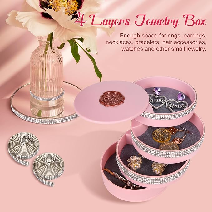 CONBOLA Jewelry Holder Organizer, Christmas Gifts Ideas for Women, Small Jewelry Storage Box Earring Holder, 5-Layer Rotating Jewelry Storage Tray with Lid for Bracelets Rings Bracelets-NeatNest