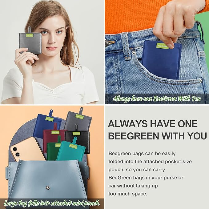 BeeGreen Foldable Travel Bag Reusable Gifts Bags - Reusable Grocery Bags Large Holiday Gifts Cloth Tote With Handles - Bulk Reusable Shopping Bags for Women (Beach Storage Washable Collapsible)-NeatNest