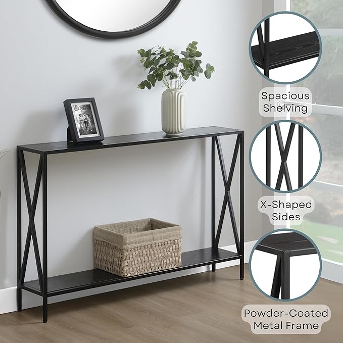 Convenience Concepts Tucson Console Table 47.25" - Modern Sofa Table with Storage Shelf, Entryway Hall Table for Living Room, Black-NeatNest