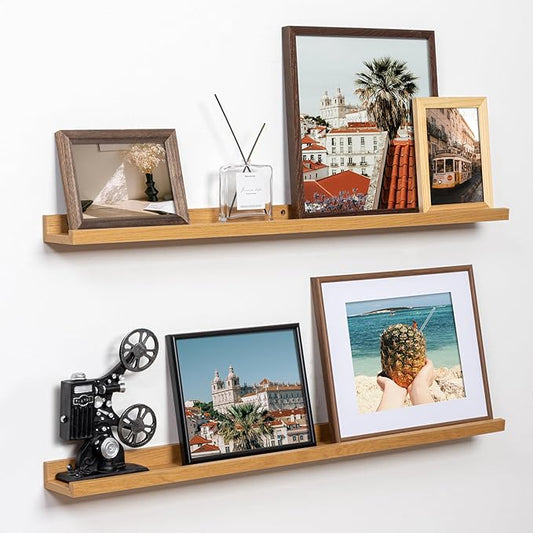 Fun Memories Picture Ledge Shelf, 36 Inch Floating Shelves Set of 2, Nursery Book Shelves for Toys Storage, Kids Bookshelf Wall Mounted for Wall Decor Books Photo Frames, Oak-NeatNest