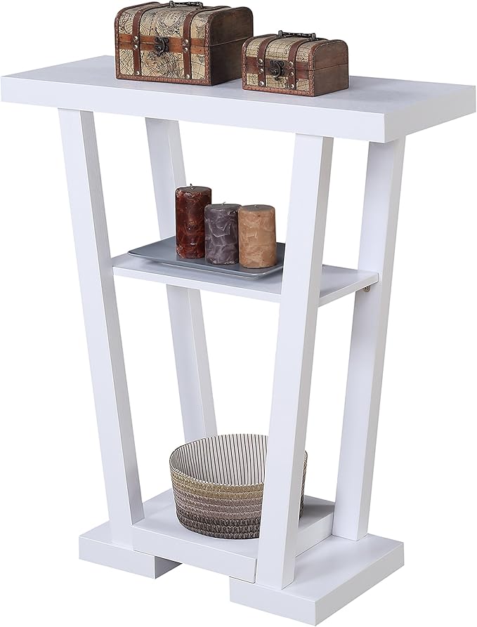 Convenience Concepts Newport V Console Modern Sofa Storage Shelves, Narrow Entryway Hall Living Room, Display Accent Table, 31.5", White-NeatNest