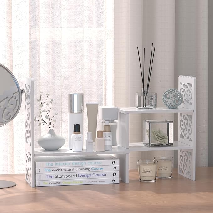 Jerry & Maggie - WPC Desktop Organizer White Office Storage Rack Shelf | Birthday Gifts - Toy - Home Decor | Free Style Rotation Display Modern Luxurious Stand Shelf (White)-NeatNest