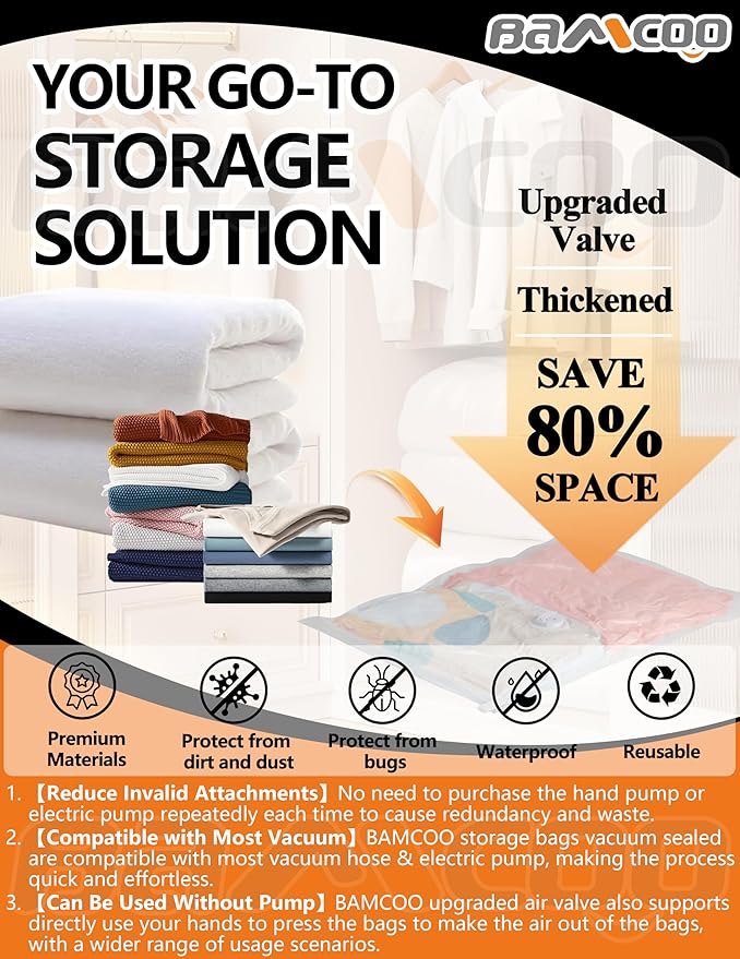 Vacuum Seal Bags for Clothing, Upgraded 16 Pack(4 Jumbo/4 Large/4 Medium/4 Small Vacuum Storage Bags) Space Saver Vaccine Sealed Storage Bag for Travel Blankets Bedding Luggage Comforters-NeatNest