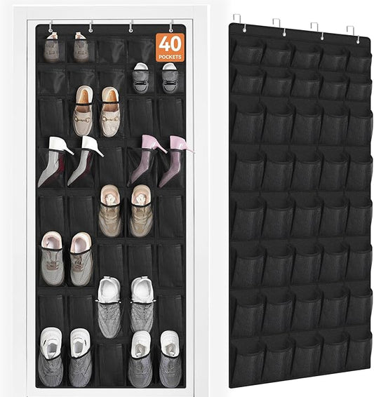 FENTEC 40 Large Pockets Over The Door Shoe Organizer, Mesh Hanging Shoe Organizer Shoe Rack for Closet Mesh Closet Shoe Holder, Over Door Organizer, Shoe Organizer for Wall, Black, 1 Pack-NeatNest