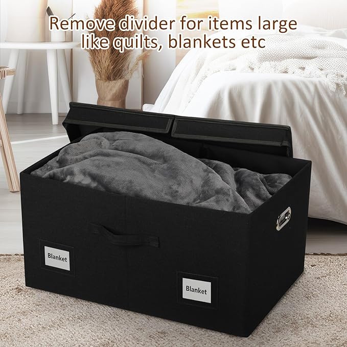 75 Quarts Extra Large Decorative Storage Bins with Lids, 3 Packs Black Collapsible Storage Bins with Lids, Stackable Storage Bins Decorative Box Storage With Lid Extra Large-NeatNest