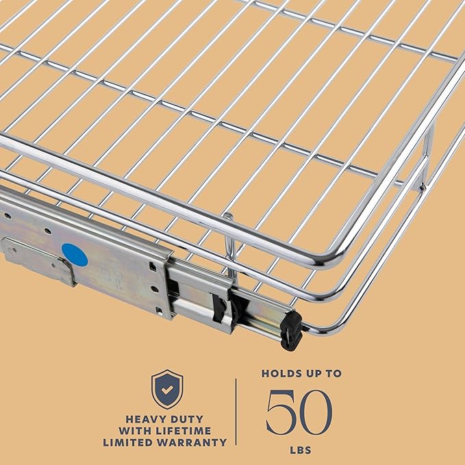 HOLDN’ STORAGE Pull Out Cabinet Organizer - Heavy Duty Steel with Smooth Slide-Out Drawers, Chrome Finish - 22" W x 17" D Basket, Fits 23.25" Cabinet Opening