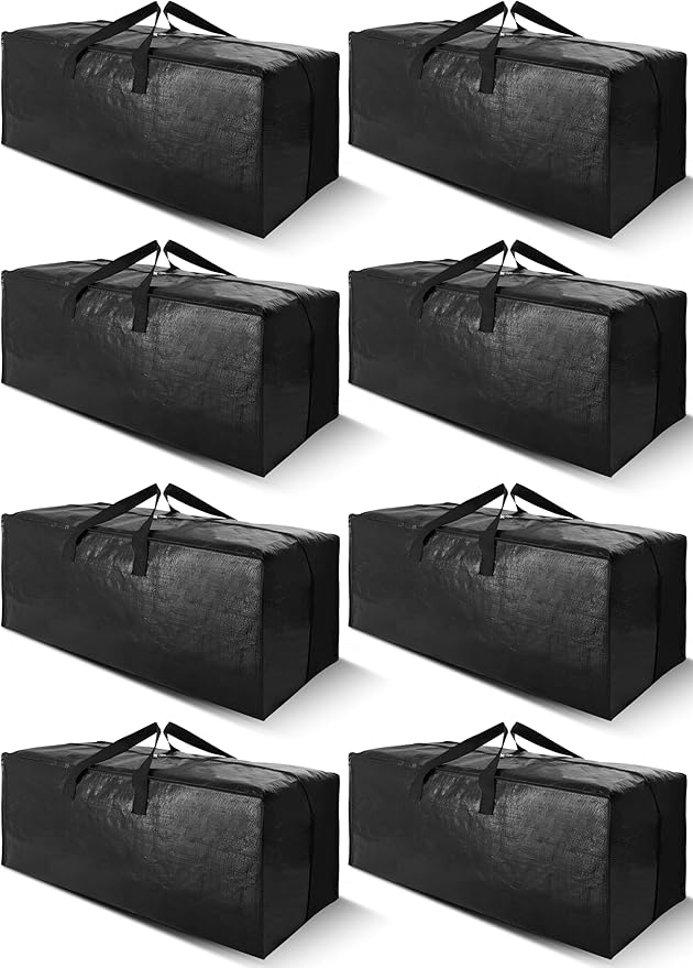 Cosy Family 8 Pack Heavy Duty Extra Large Moving Bags with Backpack Straps - Strong Handles & Zippers, Storage Totes For Space Saving, Fold Flat, Alternative to Moving Box (40 gal, Black)-NeatNest