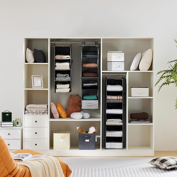 Hanging Closet Organizer, 5-Shelf Closet Hanging Storage Shelves, Beige-NeatNest