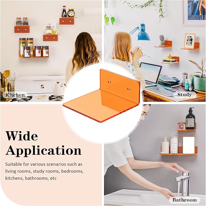 6 Inches Small Orange Wall Shelves Set of 2, Wall Mounted Display Shelf Rack for Bedroom, Living Room, Smart Speaker, Clock, Decoration, 2 Pack-NeatNest
