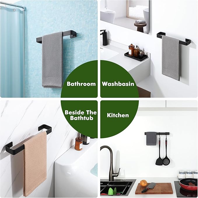 Alise Bath Hand Towel Holder Black Towel Bar for Bathroom Wall Mount,SUS304 Stainless Steel Towel Rack for Bathroom and Lavatory,Kitchen,12'' Towel Hanger Towel Rail