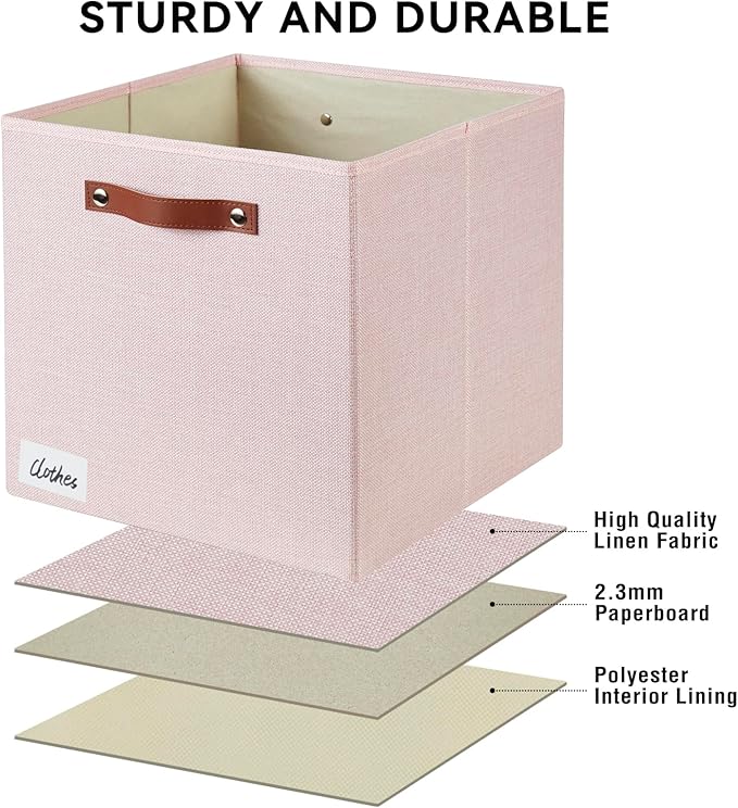 Collapsible Fabric Storage Cube Bins with 2 Reinforced PU Handles, Foldable Storage Organizer Baskets for Closet, Shelves, Living Room | 13"x13"x13", 4 Pack, Full Pink-NeatNest