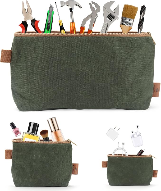 Canvas Zipper Pouch, 3 Pack Small Tool Pouch Organizer, Heavy Duty 16OZ Waxed Canvas Mini Zipper Bag Pouch, 5.7/6.7/12.3 Inch Tool Multipurpose Water Resistant Storage Pouches-NeatNest