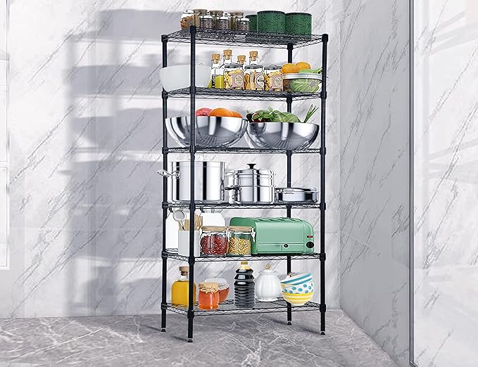 6-Tier Metal Wire Shelving Unit Snack Shelf Height Adjustable Storage Rack NSF Certified Storage Shelves 1500 Lbs Capacity Standing Utility Shelf for Laundry Kitchen Pantry Garage Organization