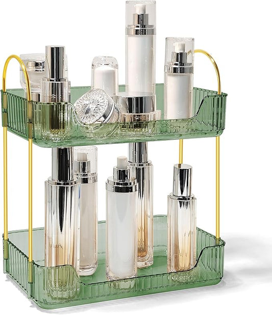 Bathroom Counter Organizer Countertop Storage Skincare Countertop Makeup Organizer Cosmetics Skincare Organizers Holder for Perfume-Green-golden pole-NeatNest