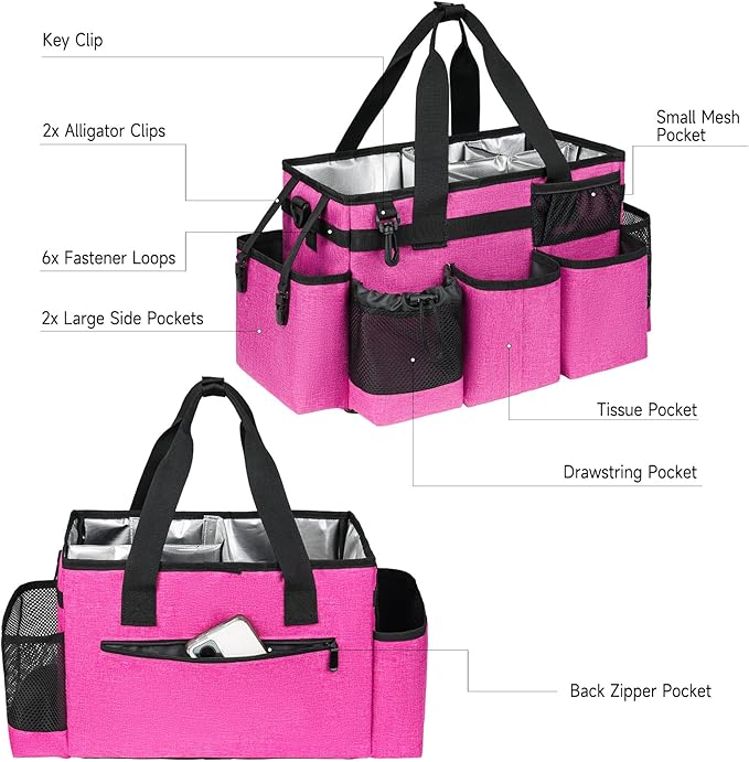 Cleaning Caddy Bag, Cleaning Supplies Organizer for Housekeepers, Housekeeping Caddy with Handle and Detachable Padded Cushion, Pink-NeatNest