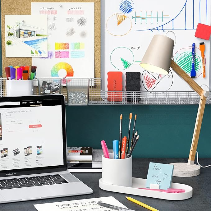 Arteza Office Desk Organizer, 11.3 x 4.1 x 3.8 inches, Modern Ivory Pen Holder with Phone Compartment, Desk Accessory for Stationery and Art Supplies-NeatNest