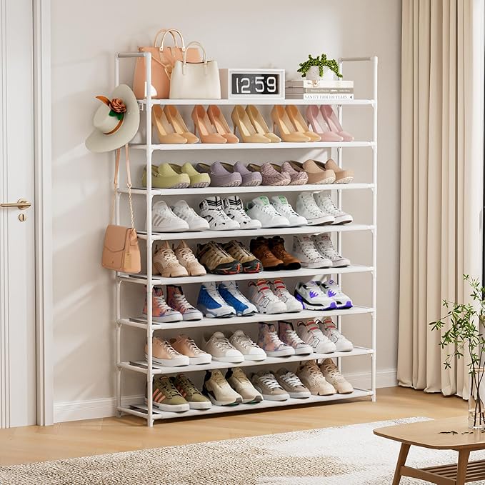 8 Tier Shoe Rack Organizer Large Shoe Storage Rack for Closet Entryway Shoe Holder Space Saving Shoe Shelf Shoe Stand Tall Shoe Tower Metal Shoe Rack Holds up to 32-40 Pairs of Shoes-NeatNest