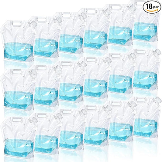 18 Pcs 5 L Collapsible Water Container Bag, Premium Collapsible Water Container Bag Emergency Water Container Freezable Food Grade Clear Plastic Storage Bag Foldable Water Bottle for Camping Riding