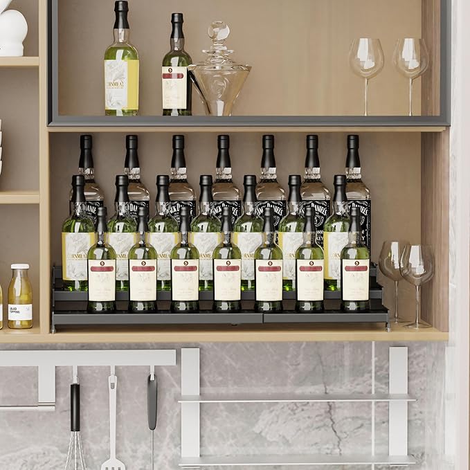 Expandable Spice Rack organizer with 3-Tier step shelf,Modern Design heavy duty,Non Skid and Visibility ,Great for Kitchen Cabinet,Bathroom,dressing table,Cupboard, Pantry and more(2PACKS/BLACK)-NeatNest