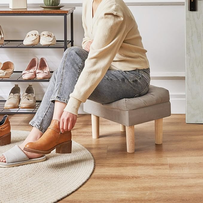 YMYNY 15.75" Small Footstool Ottoman, Footrest with Sponge Padded Seat, Step Stool for Sofa, Bedroom, Living Room, Entryway, Modern Change Shoes Stool, Wood Legs, Gray, UHBD023G