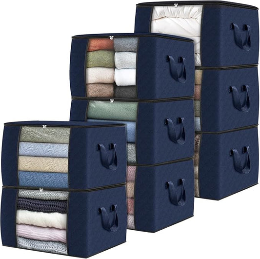 Fab totes 8 Pack Clothes Storage, Foldable Thick Fabric Blanket Storage Bags, Containers for Organizing Bedroom, Closet, Clothing, Comforter,Closet Organization with Handle,Blue-NeatNest