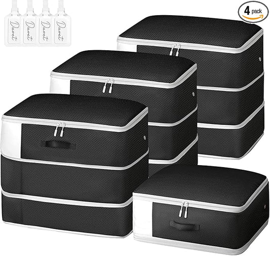 Comforter Storage Bag - Large Capacity Blanket Storage Bags 3-Layer Ultra Space Saving Self Compression Organizer, Washable Compression Bags for Storage Comforter Blanket, 4-Pack, Black-NeatNest