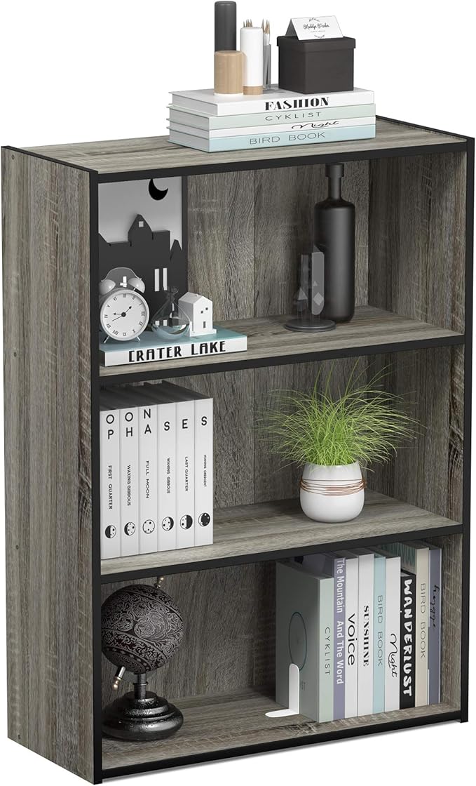 Furinno Pasir 3-Tier Open Shelf Bookcase, French Oak Grey