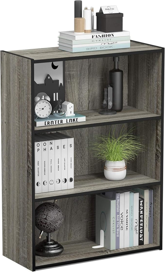 Furinno Pasir 3-Tier Open Shelf Bookcase, French Oak Grey