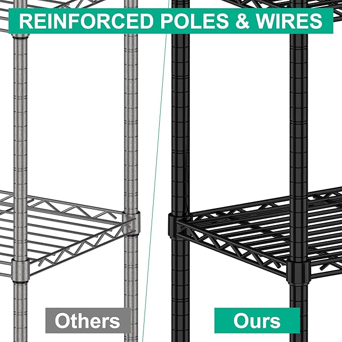 Heavy Duty Storage Shelves 5-Tier, Wire Shelving Unit with Wheels & Adjustable Feet Metal Shelf Rack for Garage, Kitchen, Pantry, Laundry Room 400 Lbs Per Shelf - 14x36x75