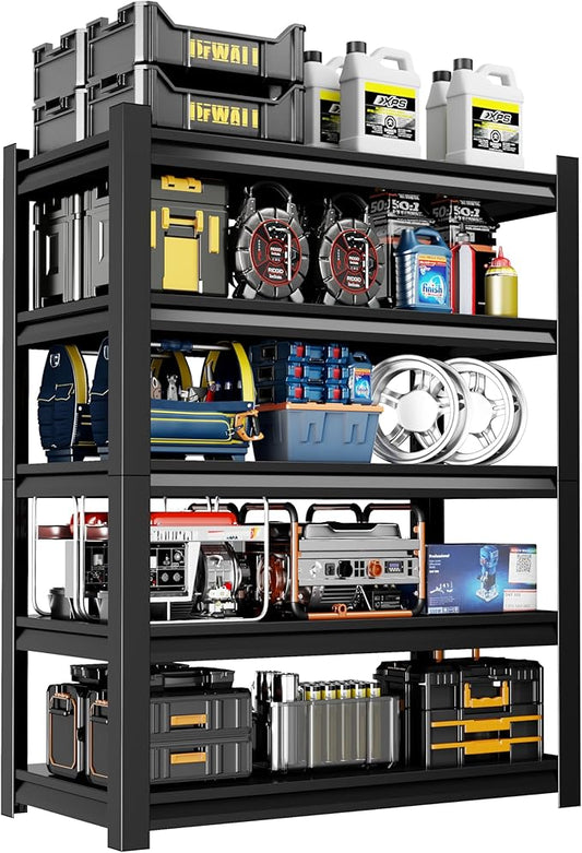 32" W Garage Shelving,5-Tier Heavy Duty Shelving Unit,3000LBS Adjustable Metal Storage Shelves,Storage Rack Units for Industrie,Shed,Warehouse,Basement,Black,32" W x 16" D x 63" H-NeatNest