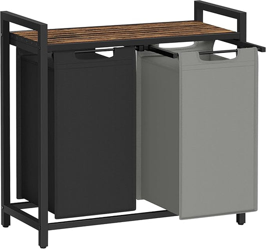 VASAGLE Laundry Hamper, Laundry Basket, Laundry Sorter with 2 Pull-Out and Removable Bags, Shelf, Metal Frame, 2 x 12.1 Gallons (46 L), 28.8 x 13 x 28.4 Inches, Bicolor and Rustic Brown UBLH201X01-NeatNest