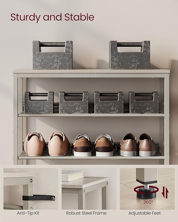 VASAGLE Shoe Rack for Entryway, 5-Tier Shoe Rack Organizer with Storage Shelves and Spacious Top, Freestanding, Adjustable, Industrial, Cappuccino Beige and Oatmeal Beige ULBS038L01-NeatNest